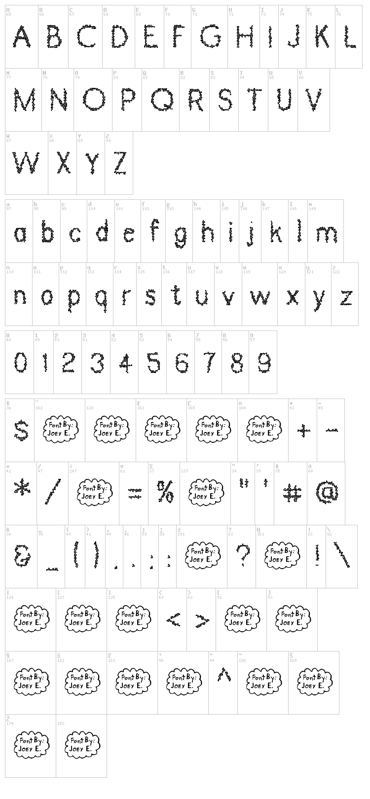 Dinosaur Skin font map